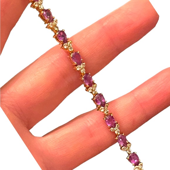 Sterling silver 925 Gold plt DBJ Thai CZ Simulated Amethyst tennis bracelet - Picture 7 of 12